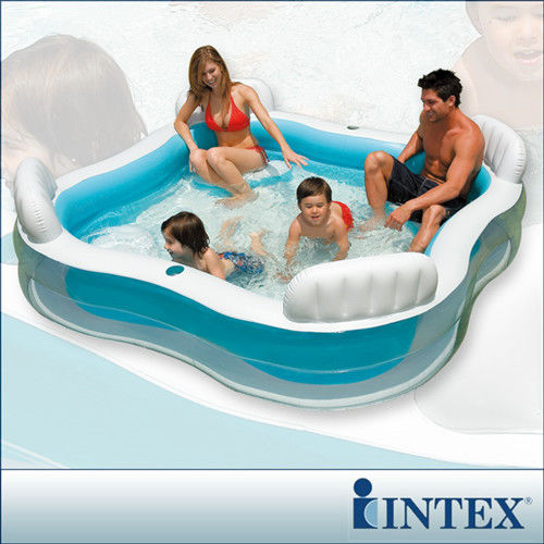 【INTEX】方型有靠墊透明戲水游泳池(229*229cm)(882L)