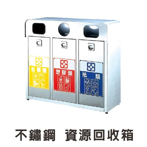 【顛覆設計】不鏽鋼三分類資源回收桶/回收箱01(寬100x深38x高90cm)