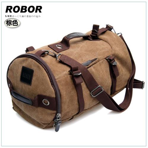 韓系型男 ROBOR衝鋒時尚多功能帆布筆電後背/旅行袋(棕色)