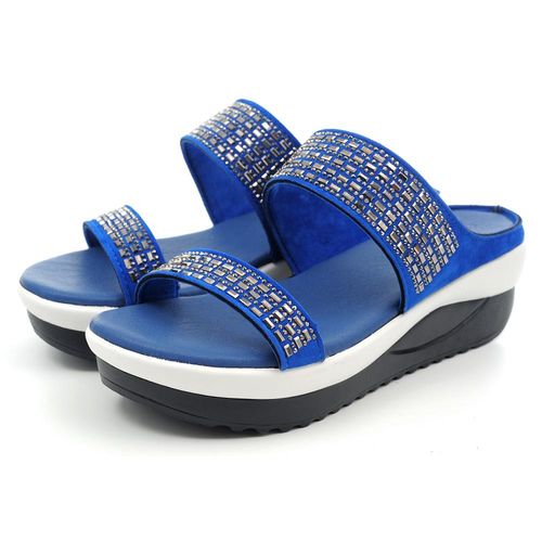 【cher美鞋】MIT亮鑽雙橫帶高雅氣質美形拖鞋-藍色-PLQ-D