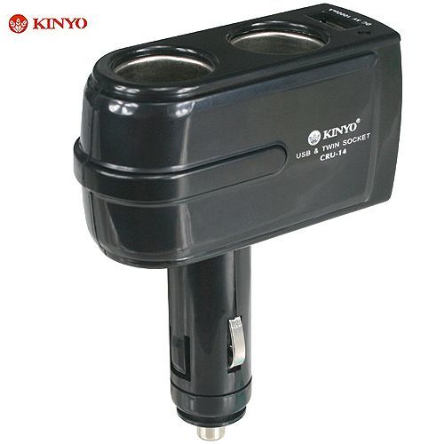 【KINYO】固定桿車用二孔+USB輸出孔擴充點煙器(CRU-14)