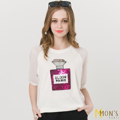 MONS鏤空造型袖香水燙鑽涼感上衣
