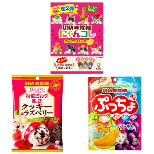 [UHA]日本味覺糖餅乾覆盆子味/貓咪包裝水果糖/綜合汽水水果軟糖(6包/組)