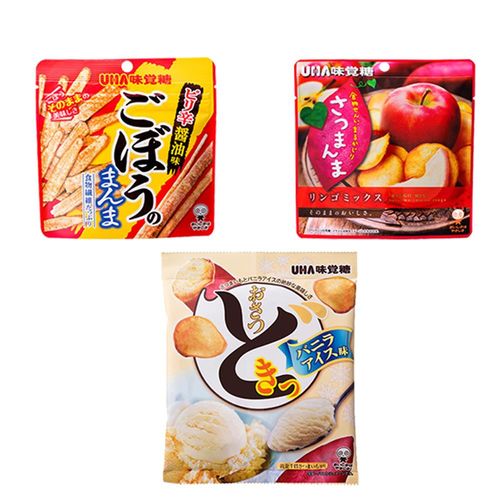 [UHA]日本味覺糖  牛蒡脆片(醬油味)/蘋果地瓜綜合片/香草冰淇淋味地瓜片(6包/組)