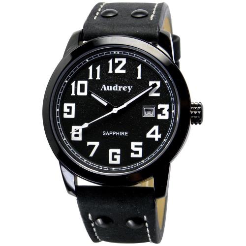 Audrey 歐德利 世界飛行 質感簡約風格腕錶(黑/41mm) AUM5655