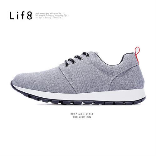Life8-MIT。刷白織布。除臭鞋墊。慢跑運動鞋-黑色-09421