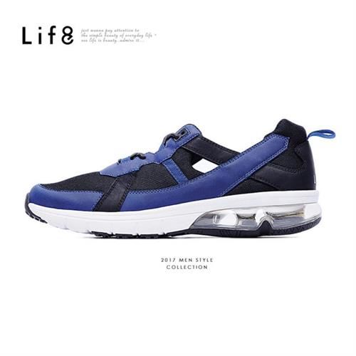 Life8-超透氣網布。低腰式鞋口。Air cushion運動鞋-藍黑-09402