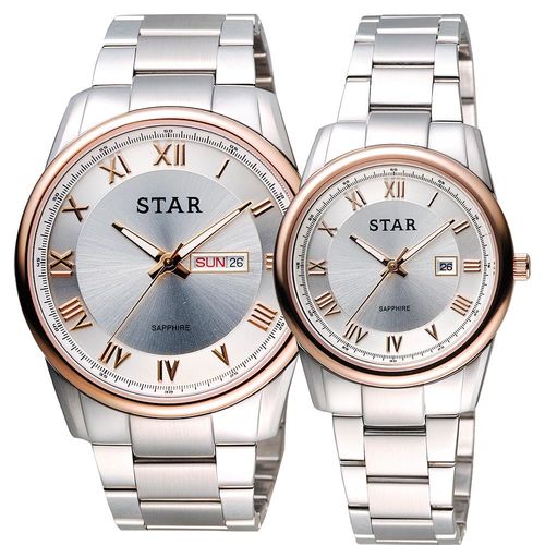 STAR 時代 羅馬城市時尚對錶 銀x玫瑰金框 43+32mm 1T1512-211RG-W+1T1512-111RG-W