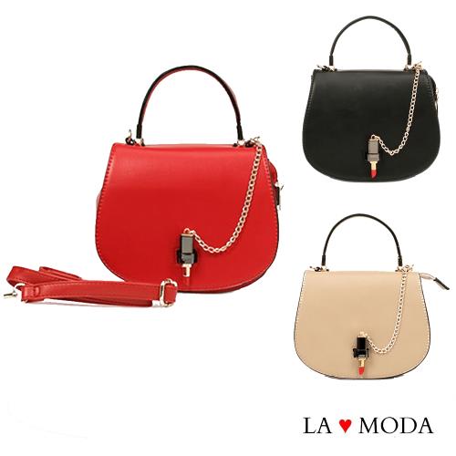 【La Moda】吸引目光可愛口紅造型釦飾肩背包宴會包小包(共3色)