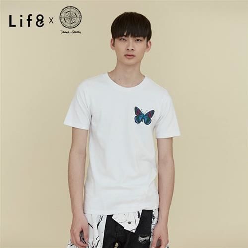 Life8-Daniel Wong聯名款。品牌繡花高磅圓領上衣-MIT-03638-白色
