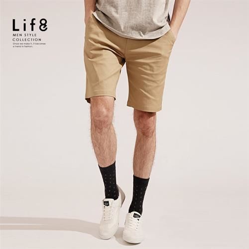 Life8-經典簡約。舒適棉感。彈力休閒短褲-02360-卡其