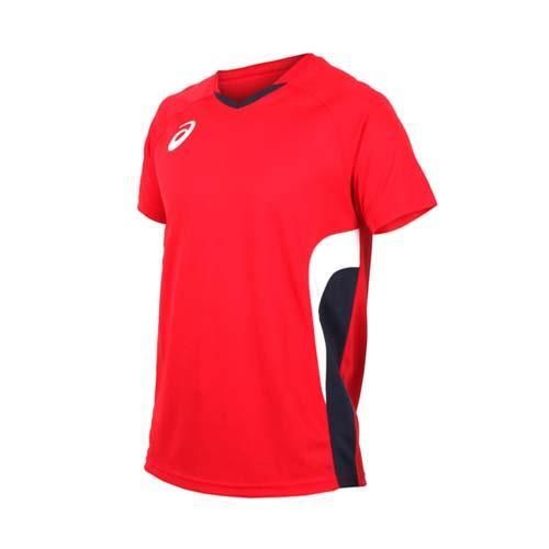 ASICS 男女排球短袖上衣-短T T恤 亞瑟士 紅丈青