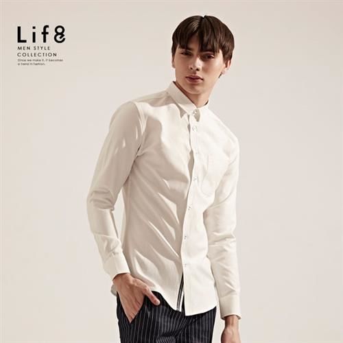 Life8-品牌限定。極緻電繡8。經典牛津襯衫-03798-白色