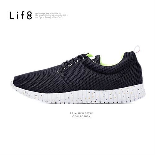 Life8-MIT。透氣網布。潑漆雪花奈米Ag+。3D彈簧運動鞋-09410-黑色