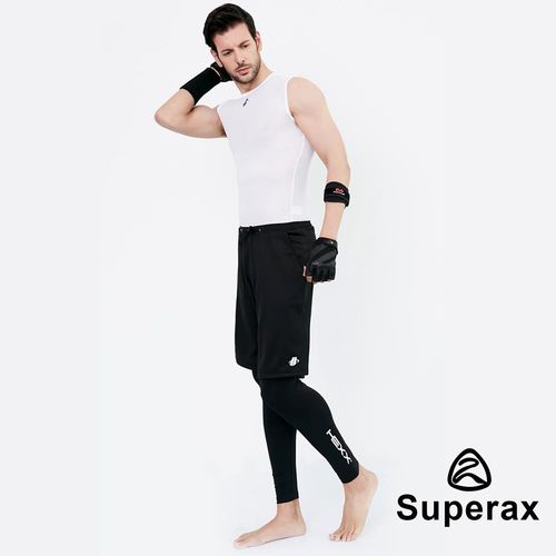 Superax SM-5 男款透氣假兩件運動緊身褲 籃球褲 黑色