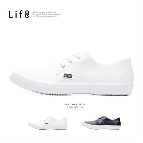 Life8-Casual 防潑水 360彈力 牛紋面料 簡約加硫休閒鞋-09579-白色