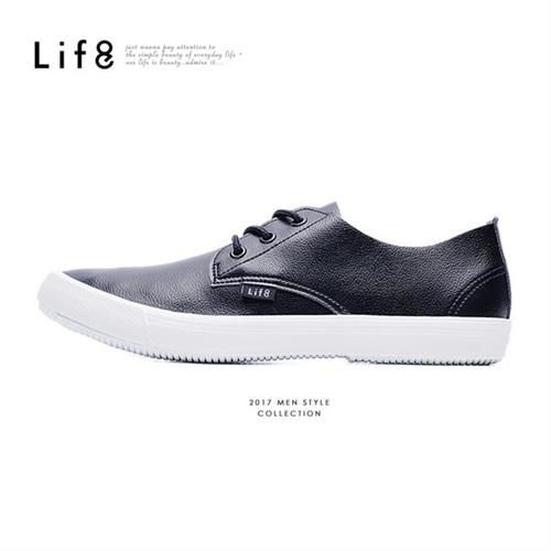 Life8-Casual 防潑水 360彈力 牛紋面料 簡約加硫休閒鞋-09579-黑色