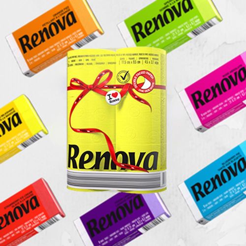 Renova 香氛紙手帕 6包入(不挑色）/ 捲筒衛生紙-6捲入 (馬卡龍黃)