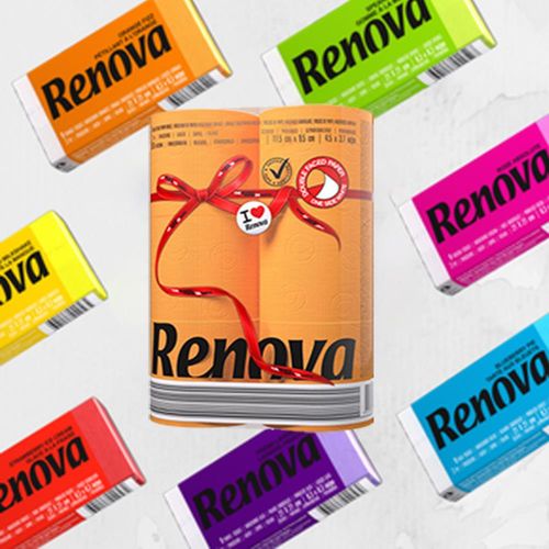 Renova 香氛紙手帕 6包入(不挑色）/ 捲筒衛生紙-6捲入 (馬卡龍橘)
