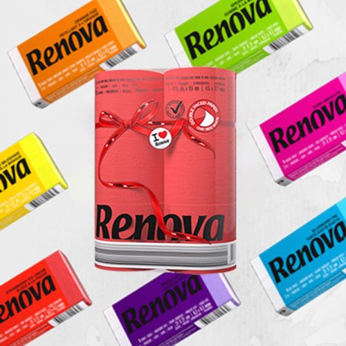 Renova 香氛紙手帕 6包入(不挑色）/ 捲筒衛生紙-6捲入 (馬卡龍紅)