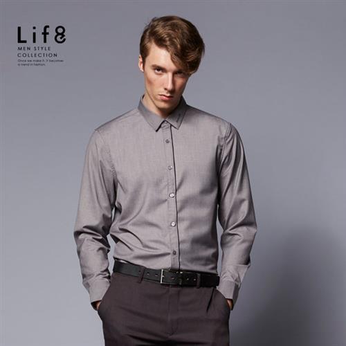 Life8-商務生活。出芽刺繡襯衫-11103-灰色
