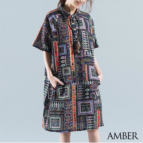 【Amber】森林系棉麻民族風穿搭襯衫