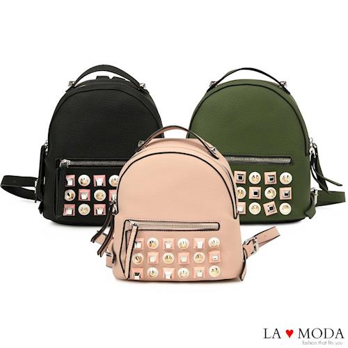 La Moda 摩登時尚特色鉚釘設計荔枝紋後背小包 (共3色)