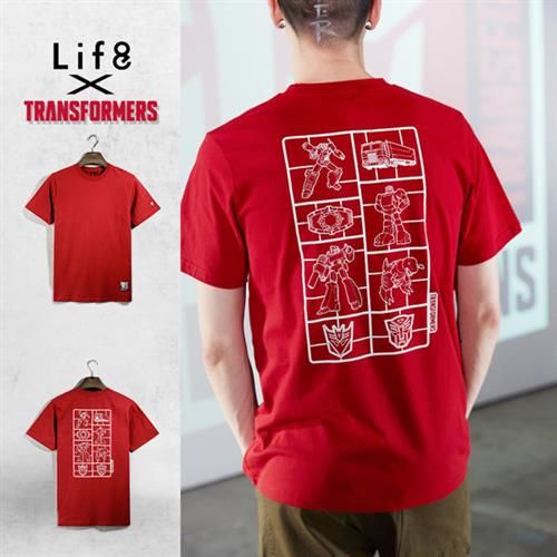 Life8-變形金剛 機械構圖 圓領圖案TEE-03828-紅色