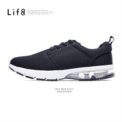 Life8-透氣網布。輕量。半氣墊AIR CUSHION運動鞋-09515-黑色