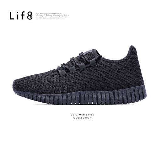 Life8-Sport 雙色針織布 3D彈簧運動鞋-09599黑色