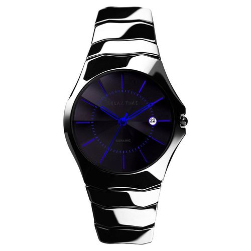 Relax Time 時尚藍寶石陶瓷手腕錶 黑x藍時標 RT-37-6