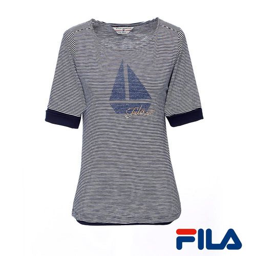 FILA女性帆船條紋T恤(學院藍)5TEQ-1711-NV