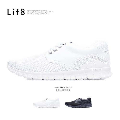 Life8-Casual 輕量 網布 德比光束休閒鞋-09591-黑色/白色