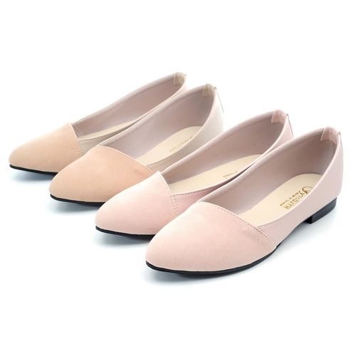 【 cher美鞋】MIT拼接素簡尖頭平底美鞋-米色/粉色