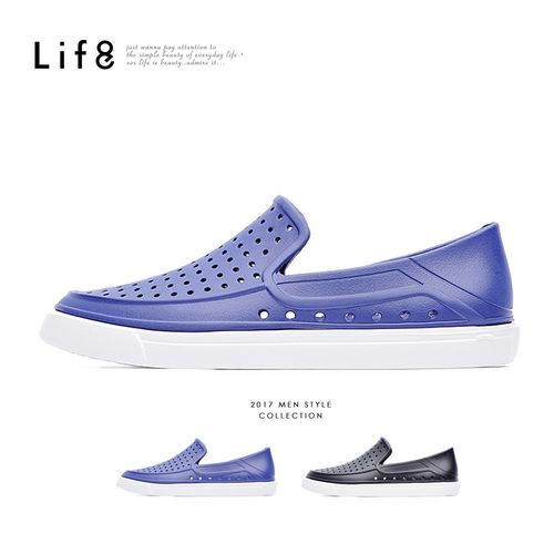 Life8-Casual 輕量 可水洗 多孔洞休閒鞋-09618-黑色/藍色