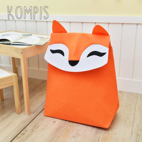 日本KOMPIS 北歐風可愛動物玩具收納箱-狐狸