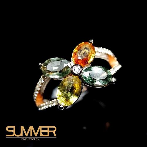 【SUMMER寶石】設計款彩色藍寶戒指(925銀玫瑰金 A19)