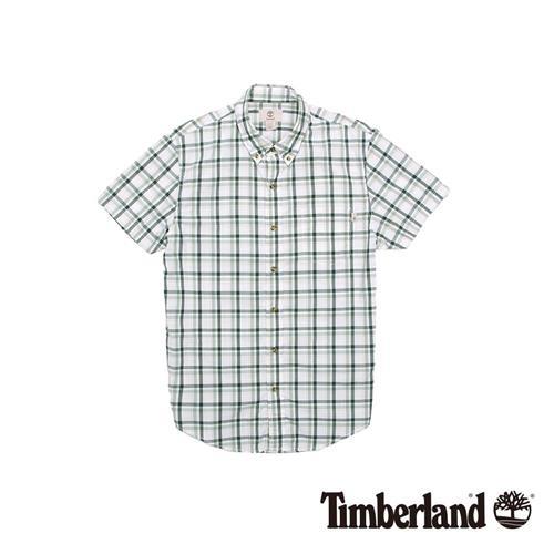 Timberland 男款綠黑白格紋修身短袖襯衫
