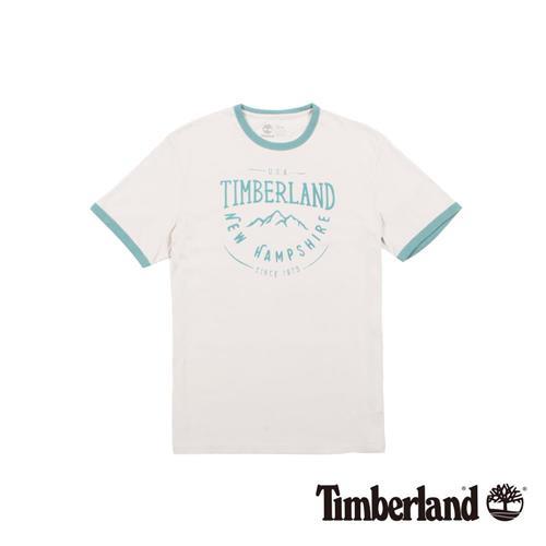 Timberland 男款白底藍綠品牌印花短袖T恤