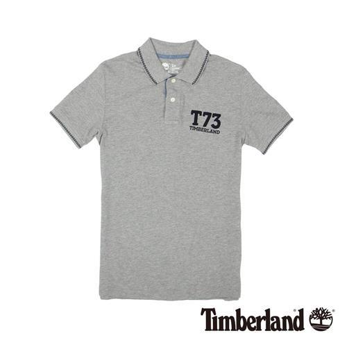 Timberland 男款灰色純棉透氣修身短袖Polo衫