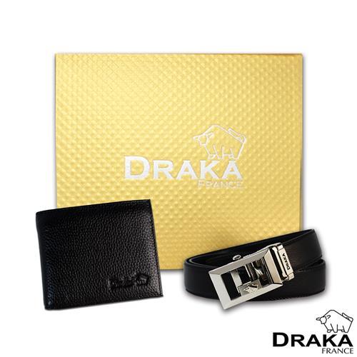 DRAKA 達卡 - 黃金禮盒 真皮皮夾+自動皮帶-6013