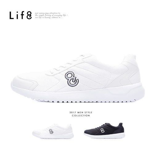 Life8-輕量。網布。品牌獨家圖騰。太空運動鞋-09513-黑色/白色