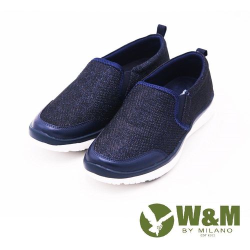 W&M MODARE系列 拼色異材質直套式休閒鞋 女鞋-藍(另有銀、黑)