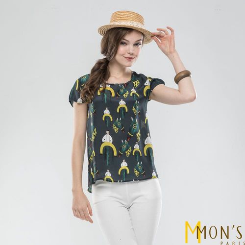 MONS精品印花蕾絲100%手工蠶絲上衣(CA7016)