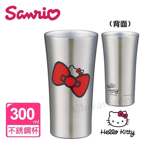 Hello Kitty時尚大蝴蝶結一體成型雙層不銹鋼杯防滑杯300ml