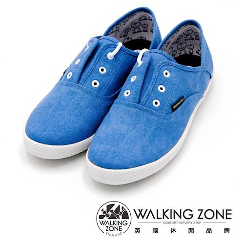 WALKING ZONE果漾YOUNG純棉帆布鞋休閒鞋 女鞋-藍(另有黑/白/粉/淺藍)