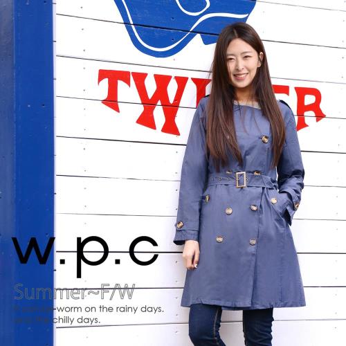 w.p.c.時尚雨衣/風衣 雙排釦款R1019-深藍圓領