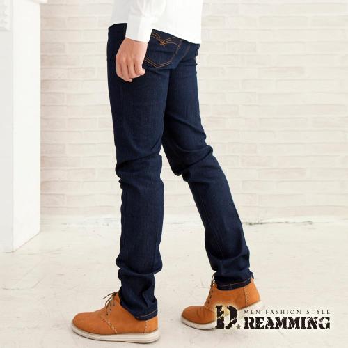 【Dreamming】韓系原色修身小直筒牛仔褲(深藍)