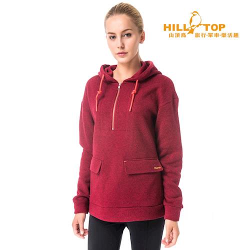【hilltop山頂鳥】女款ZISOFIT吸濕連帽長版刷毛上衣H51FG8暗紅