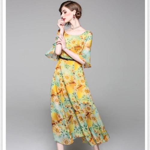 預購-伊凡莎時尚-E1708-0019E浪漫印花洋裝